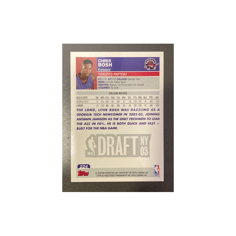 CHRIS BOSH 2003-04 TOPPS COLLECTION RC 224