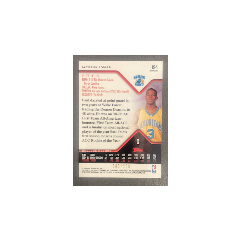 CHRIS PAUL 2004-05 TOPPS FINEST ROOKIE X-FRACTOR 8/259