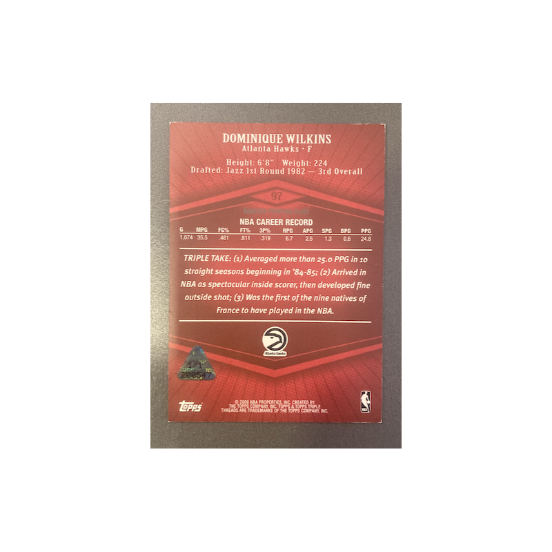 DOMINIQUE WILKINS 2008 TOPPS TRIPLE THREADS MAGENTA PRINTING PLATE 1/1