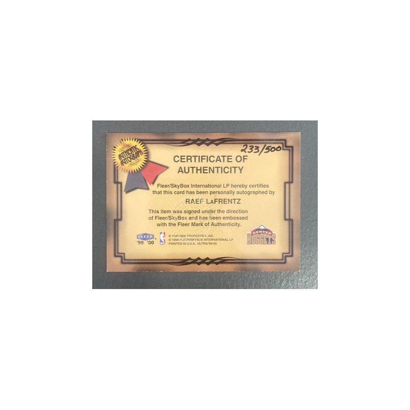 RAEF LAFRENTZ 1999-00 FLEER ULTRA FRESH INK 233/500 - EXMT CONDITION
