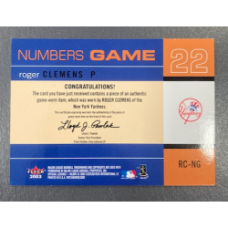 ROGER CLEMENS 2003 FLEER PATCHWORKS JERSEY NUMBER GAME