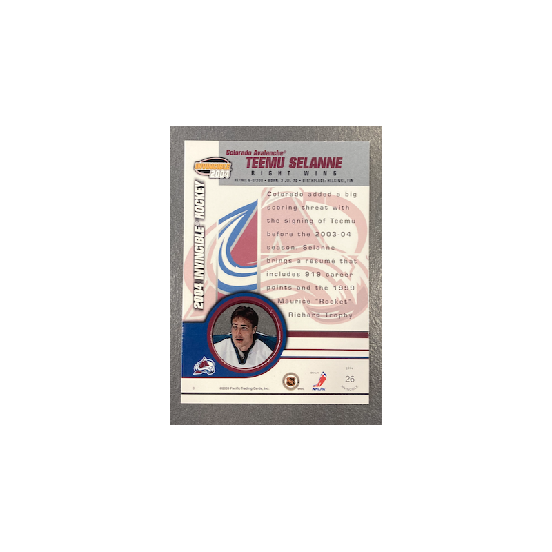 TEEMU SELANNE 2004 PACIFIC INVINCIBLE 26