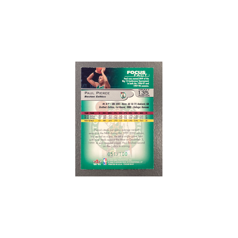 PAUL PIERCE 2000-01 FLEER FOCUS DRAFT POSITION 51/100 - EXMT CONDITION