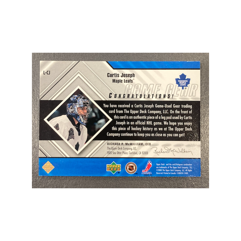 CURTIS JOSEPH 2000-01 UPPER DECK BLACK DIAMOND GAME GEAR