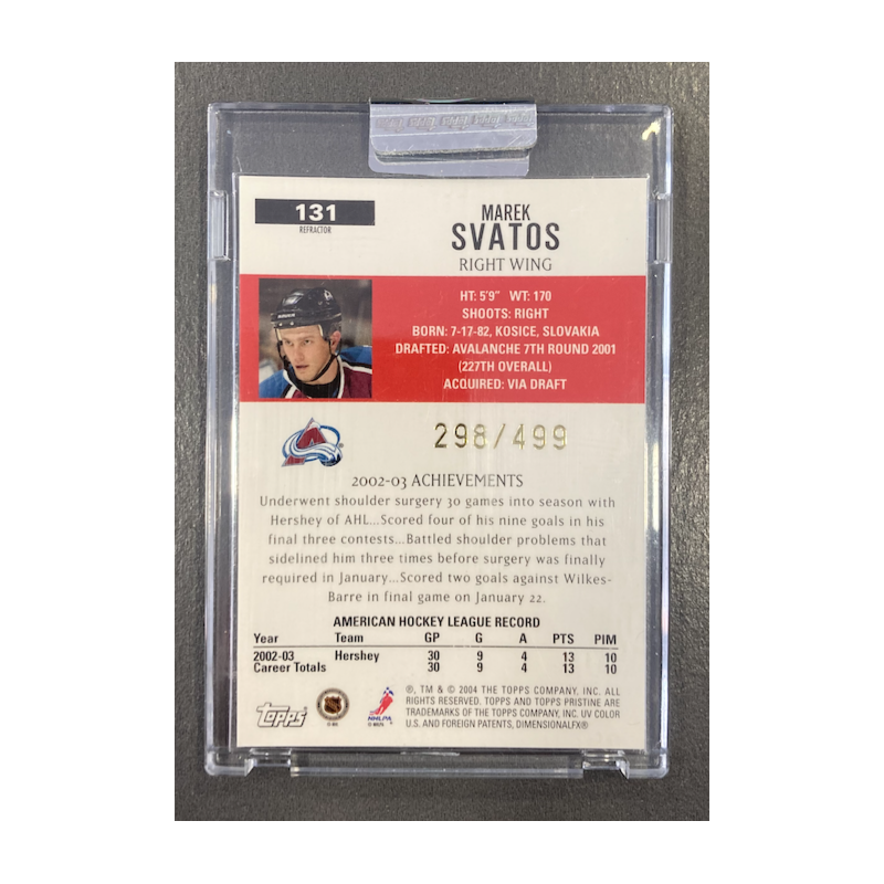 MAREK STAVOS 2003-04 TOPPS PRISTINE ROOKIE REFRACTOR 298/499