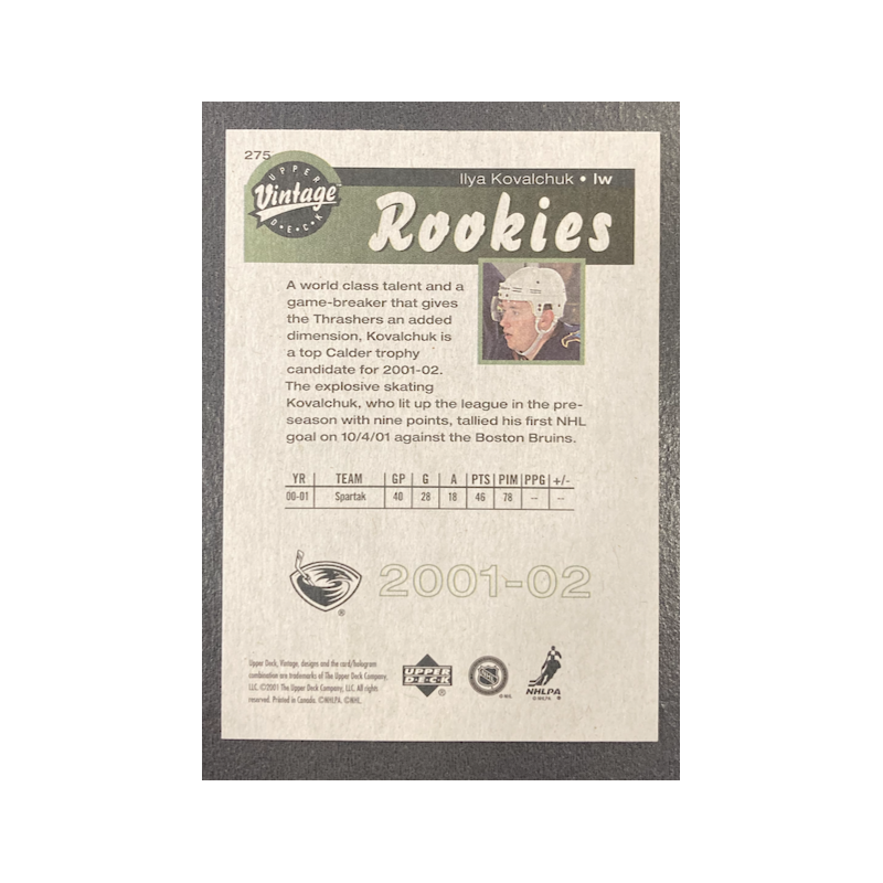 ILYA KOVALCHUK 2001-02 UPPER DECK VINTAGE RC 275