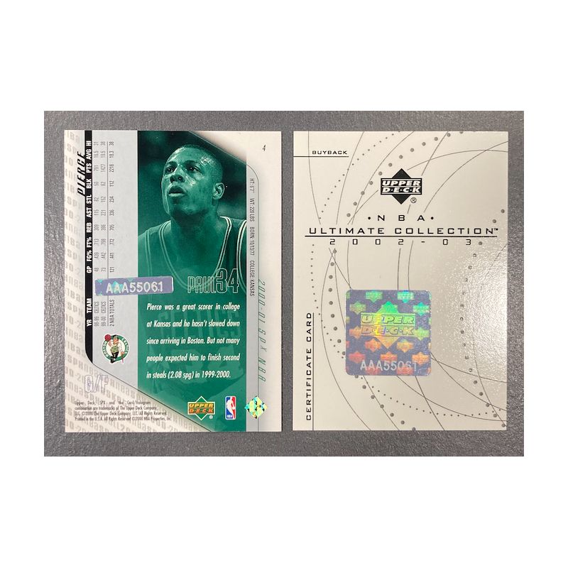 PAUL PIERCE 2002-03 UD ULTIMATE BUYBACK AUTO ON SPX 00-01 1/1
