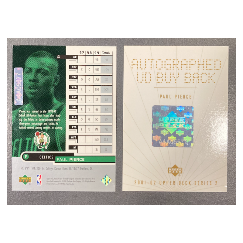 PAUL PIERCE 2001-02 UD SERIE 2 BUYBACK AUTO ON UD HOLOGRFX 1/1