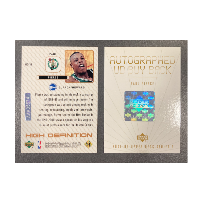 PAUL PIERCE 2001-02 UD SERIE 2 BUYBACK AUTO ON HIGH DEFINITION 1/1