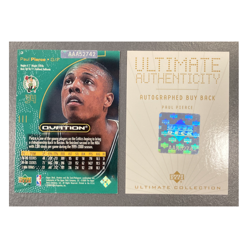 PAUL PIERCE 2001-02 UD ULTIMATE BUYBACK AUTO ON OVATION 00 1/1
