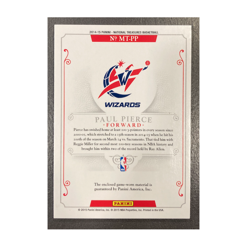 PAUL PIERCE 2014-15 NATIONAL TREASURES LAUNDRY TAG 1/1