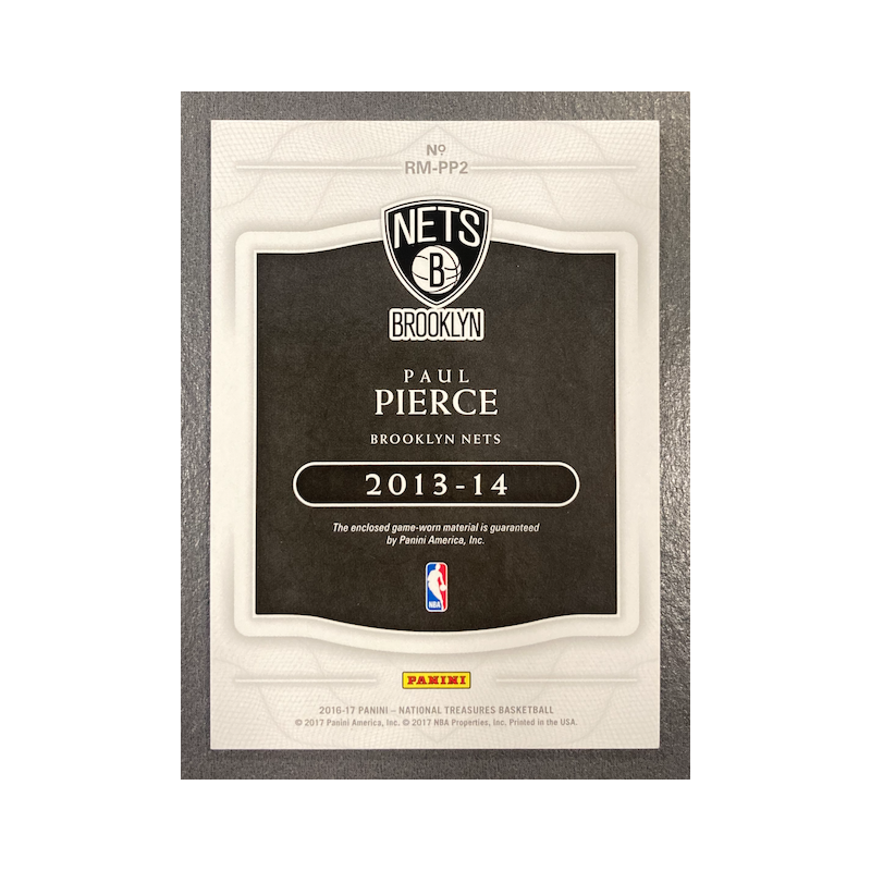 PAUL PIERCE 2016-17 NATIONAL TREASURES RETRO MATERIALS 1/1