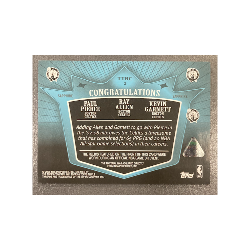 PIERCE / GARNETT / ALLEN 2006 TOPPS TRIPLE THREADS JERSEY 1/1