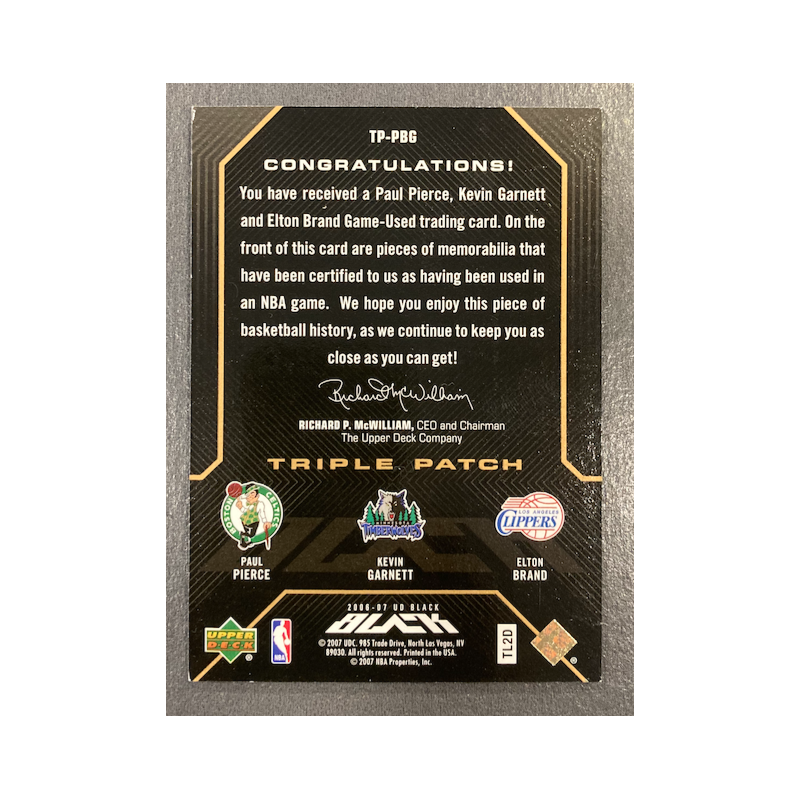 PIERCE / GARNETT / BRAND 2006-07 UD BLACK TRIPLE PATCHES 4/5 - EXMT CONDITION