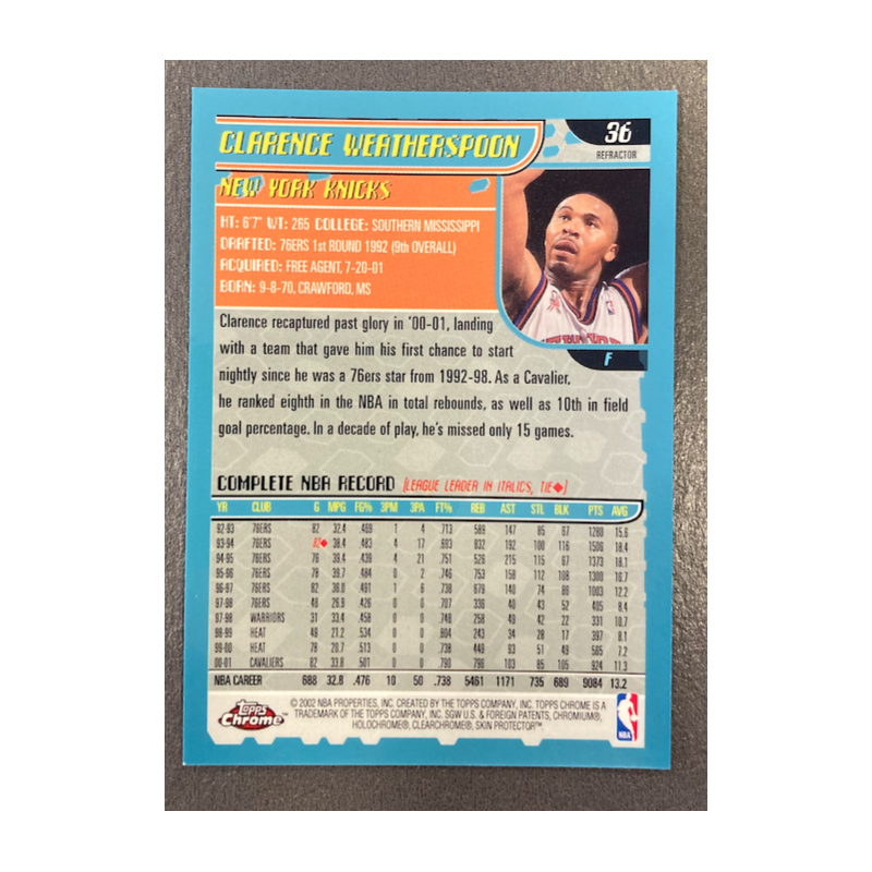 CLARENCE WEATHERSPOON 2001-02 TOPPS CHROME REFRACTORS 36