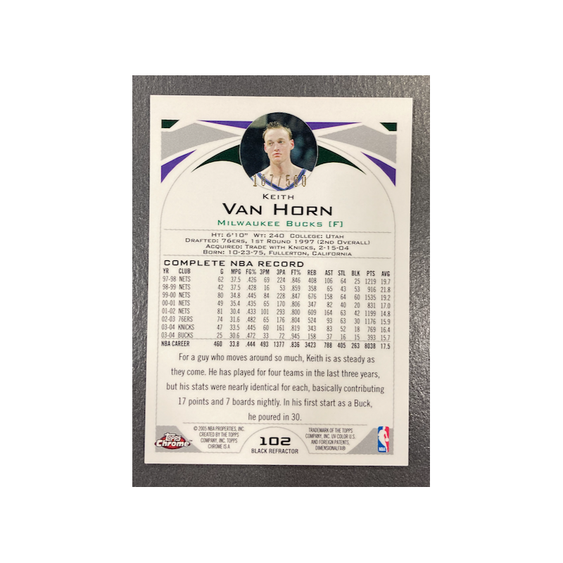 KEITH VAN HORN 2004-05 TOPPS CHROME REFRACTORS BLACK 107/500