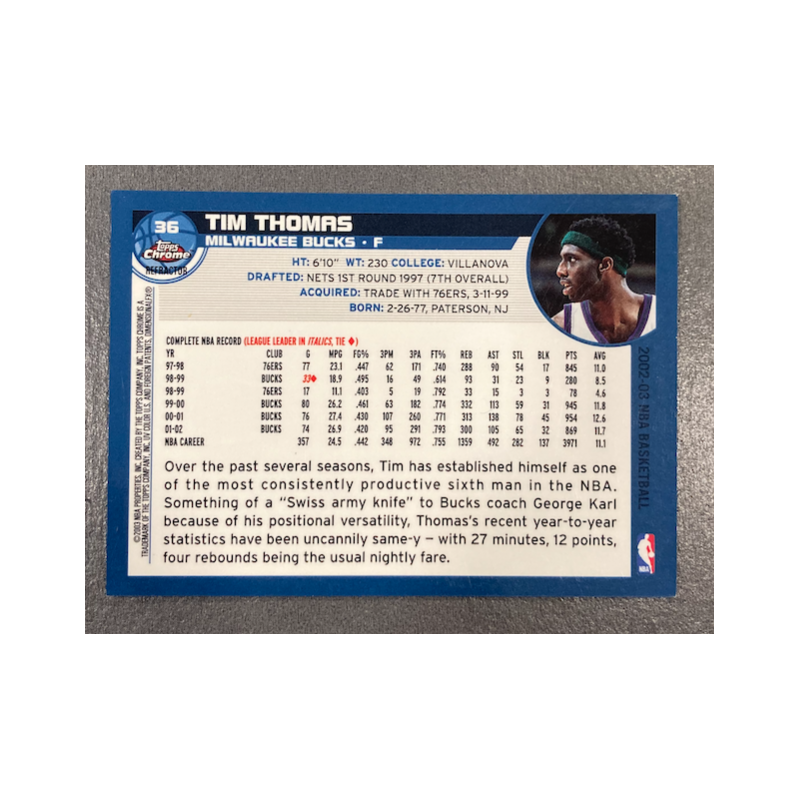 TIM THOMAS 2002-03 TOPPS CHROME REFRACTORS 36