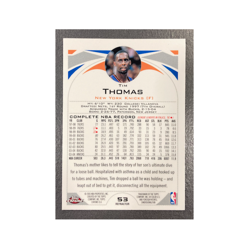 TIM THOMAS 2004-05 TOPPS CHROME REFRACTORS 53