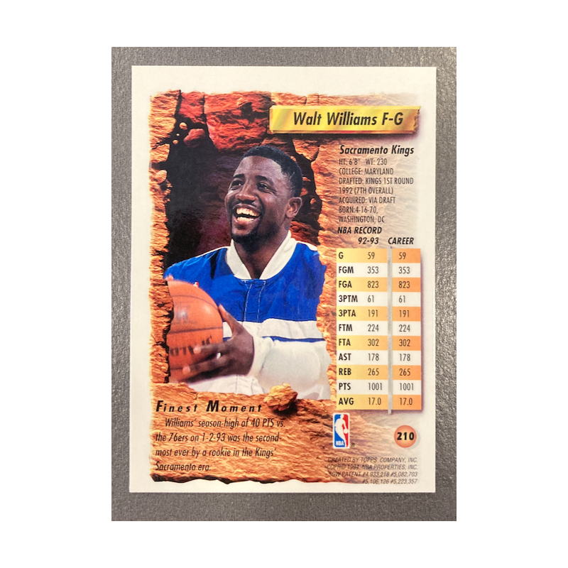 WALT WILLIAMS 1993-94 TOPPS FINEST REFRACTOR 210