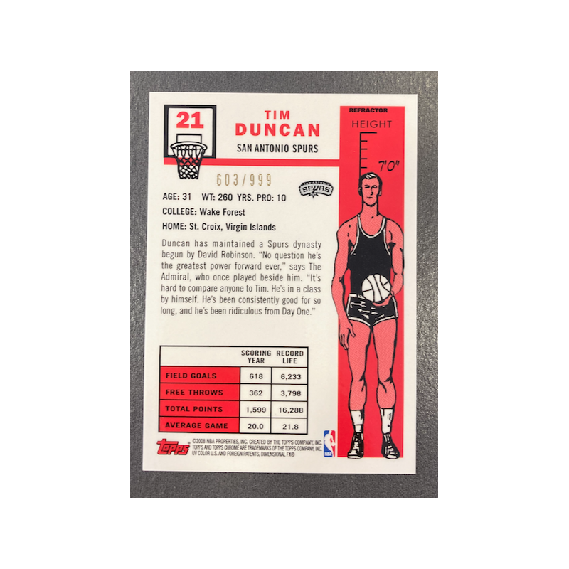 TIM DUNCAN 2007-08 TOPPS CHROME 1957-58 VARIATIONS REFRACTOR 603/999