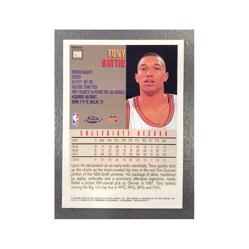 TONY BATTIE 1997-98 TOPPS CHROME REFRACTOR 208