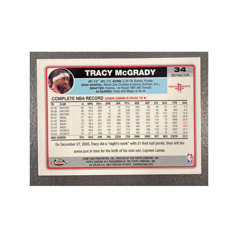 TRACY McGRADY 2006-07 TOPPS CHROME REFRACTOR 34