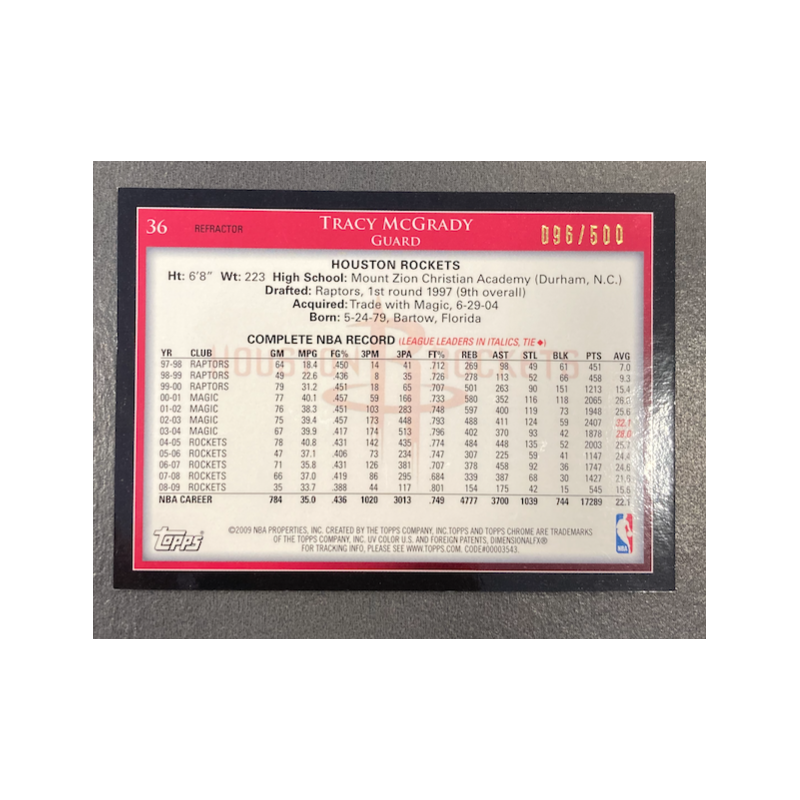 TRACY McGRADY 2009-10 TOPPS CHROME REFRACTOR 096/500