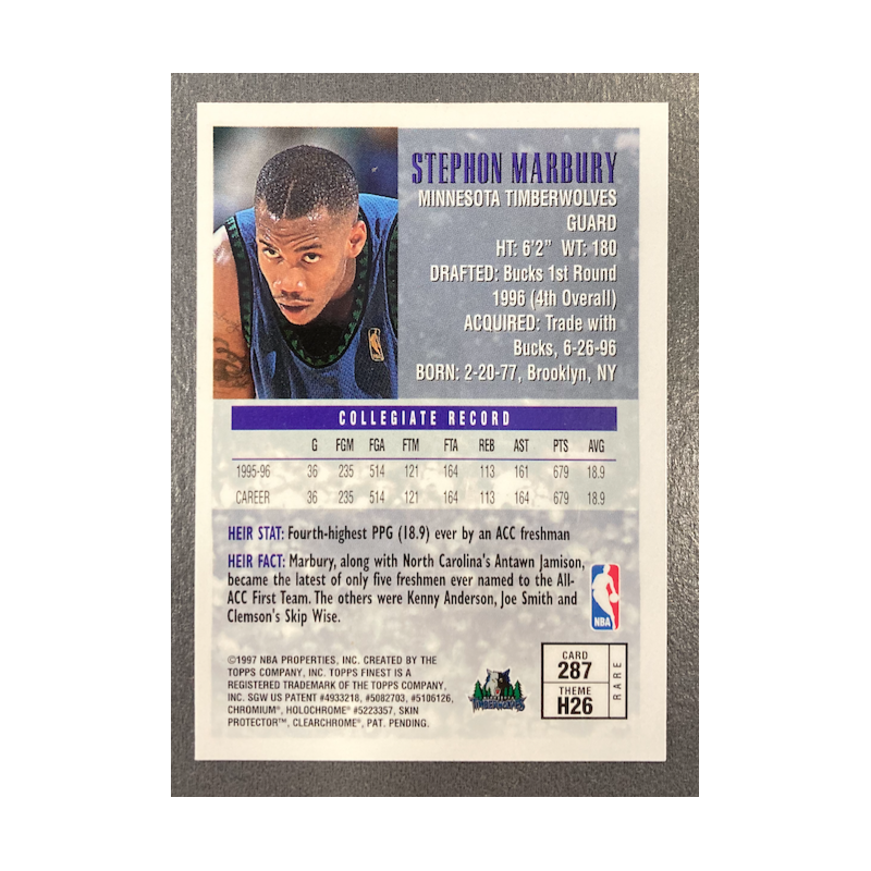 STEPHON MARBURY 1996-97 TOPPS FINEST GOLD 287