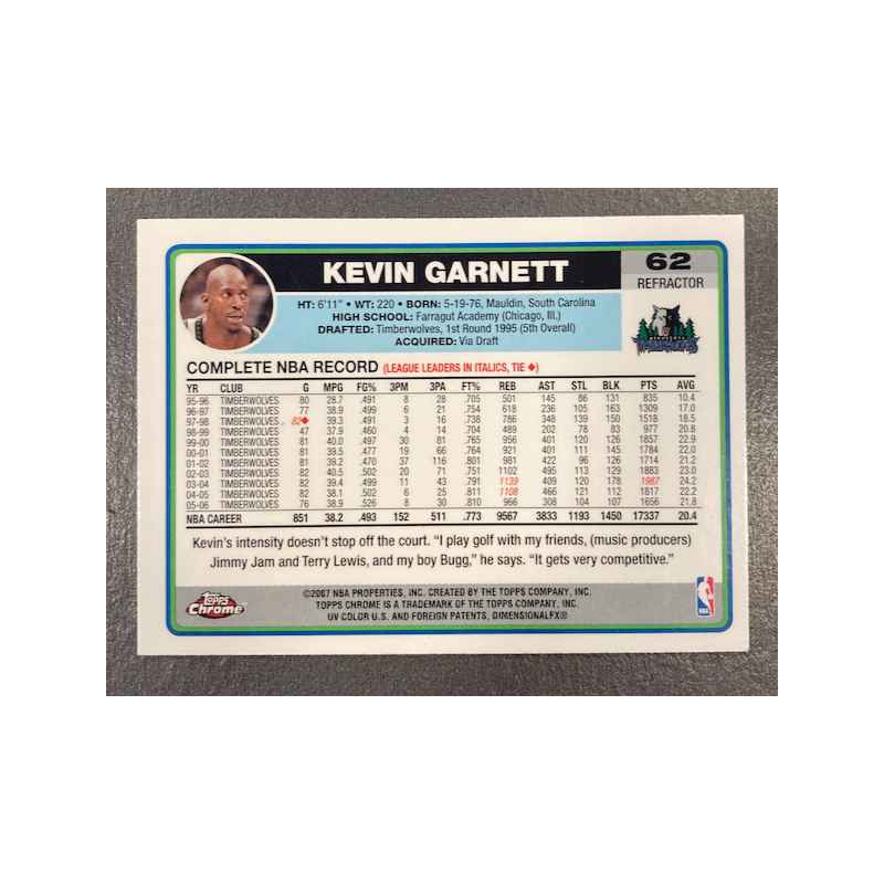 KEVIN GARNETT 2006-07 TOPPS CHROME REFRACTOR