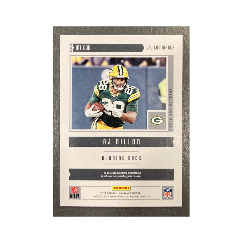 AJ DILLON 2022 PANINI LUMINANCE INTENSITY JERSEY
