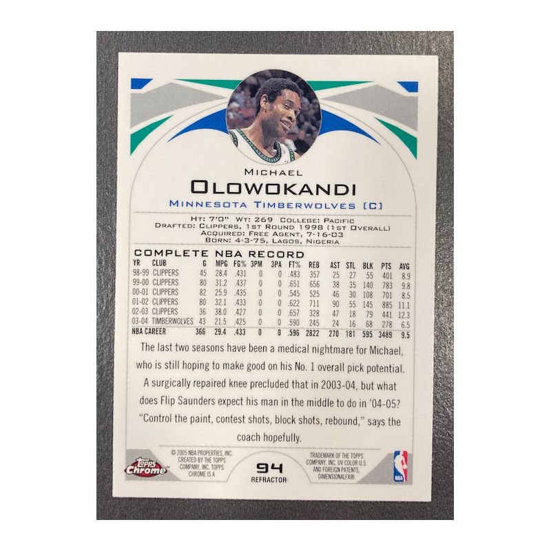 MICHAEL OLOWOKANDI 2004-05 TOPPS CHROME REFRACTORS 94