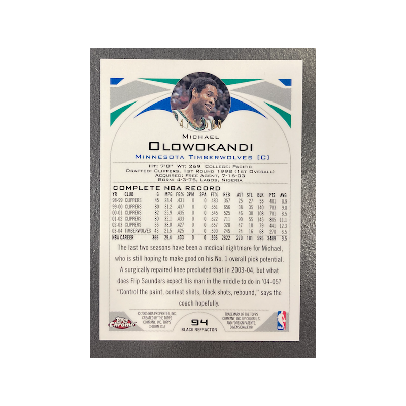 MICHAEL OLOWOKANDI 2004-05 TOPPS CHROME BLACK REFARCTOR 474/500