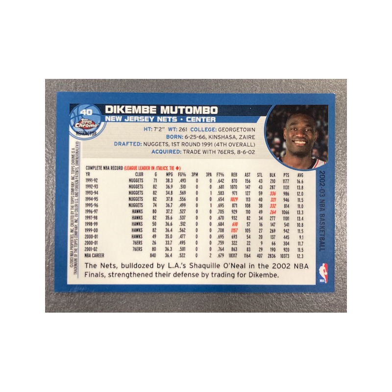 DIKEMBE MUTOMBO 2002-03 TOPPS CHROME REFRACTOR 40