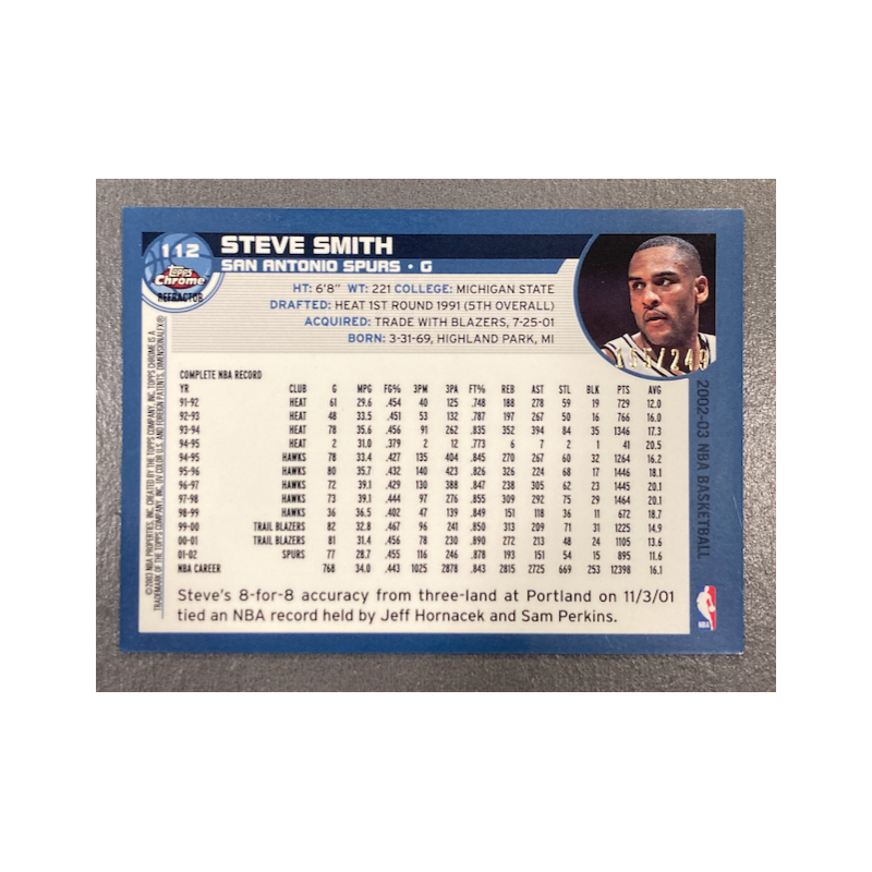 STEVE SMITH 2002-03 TOPPS CHROME REFRACTOR WHITE BORDER 155/249