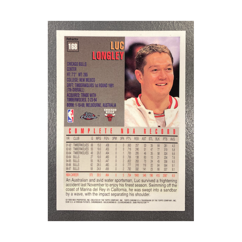 LUC LONGLEY 1997-98 TOPPS CHROME REFRACTOR 168
