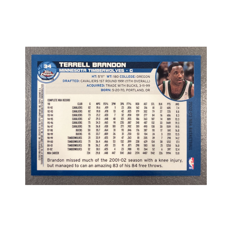 TERRELL BRANDON 2002-03 TOPPS CHROME REFRACTOR 34