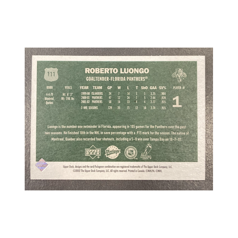 ROBERTO LUONGO 2002-03 UPPER DECK VINTAGE GREEN BACKS 177/199
