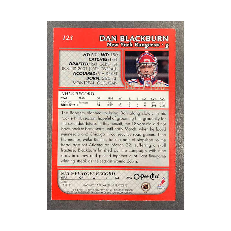 DAN BLACKBURN 2002-03 TOPPS O-PEE-CHEE RED 81/100