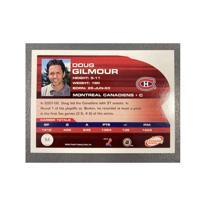 DOUG GILMOUR 2002-03 PACIFIC ATOMIC HOBBY PARELLELE 19/775