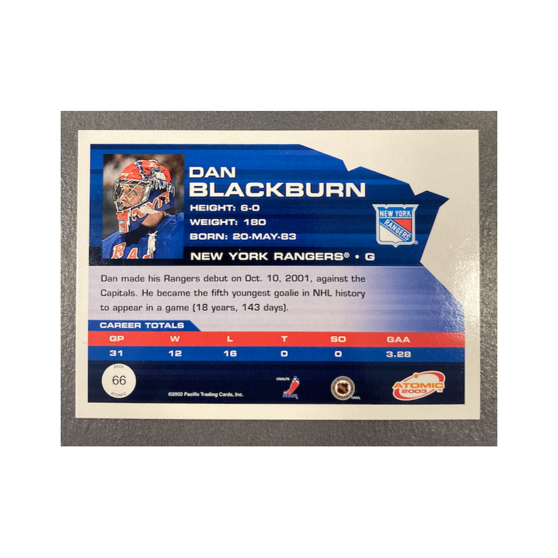 DAN BLACKBURN 2002-03 PACIFIC ATOMIC HOBBY PARELLELE 131/775