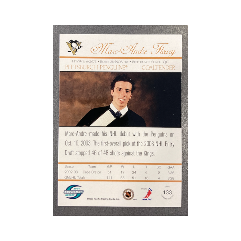 MARC-ANDRE FLEURY 2003-04 PACIFIC SUPREME ROOKIE 189/775