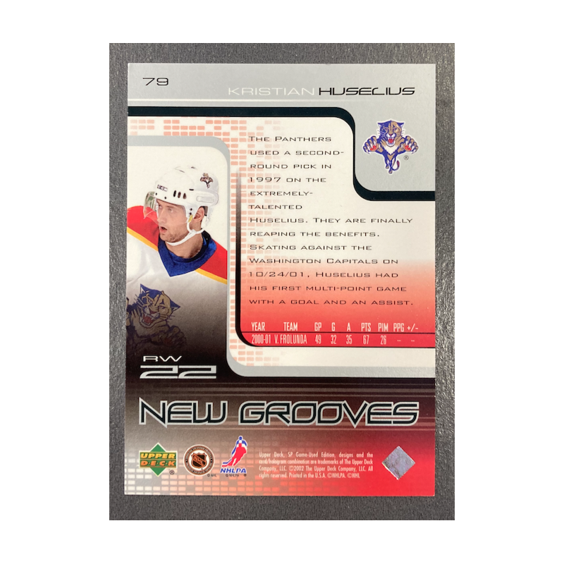 KRISTIAN HUSELIUS 2001-02 UD SP GAME USED NEW GROOVES RC 218/499
