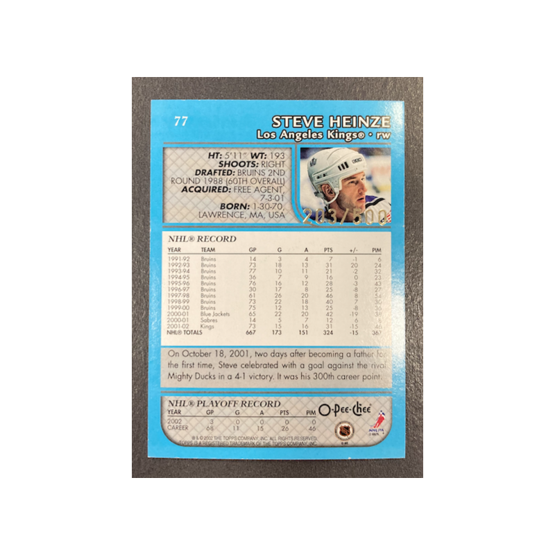 STEVE HEINZE 2002-03 TOPPS O-PEE-CHEE BLUE 203/500