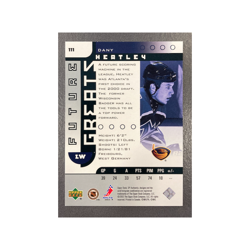 DANY HEATLEY 2001-02 UD SP AUTHENTIC FUTURE GREATS 0735/3000