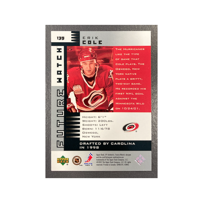 ERIK COLE 2001-02 UD SP AUTHENTIC FUTURE WATCH RC 501/900