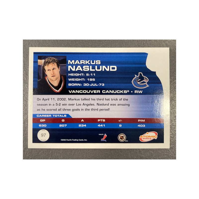 MARKUS NASLUND 2002-03 PACIFIC ATOMIC HOBBY PARALLEL 528/775