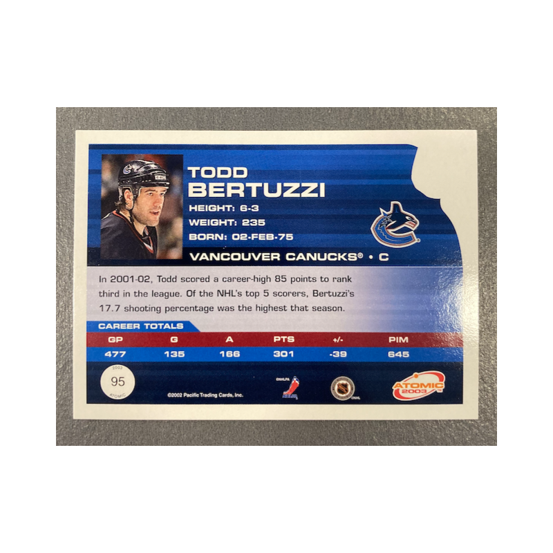 TODD BERTUZZI 2002-03 PACIFIC ATOMIC HOBBY PARALLEL 725/775