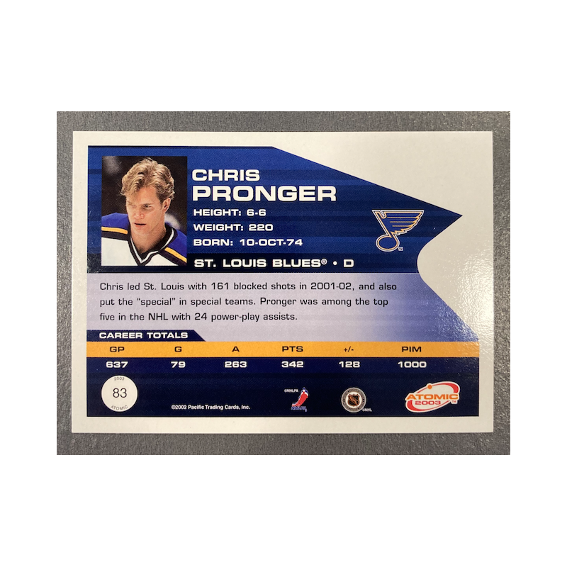CHRIS PRONGER 2002-03 PACIFIC ATOMIC HOBBY PARALLEL 597/775