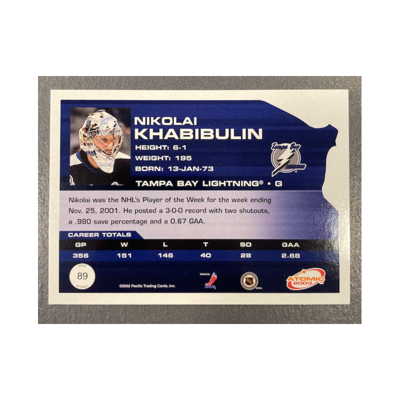 NIKOLAI KHABIBULIN 2002-03 PACIFIC ATOMIC HOBBY PARALLEL 543/775