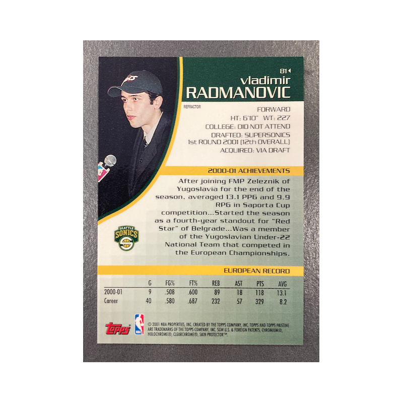 VLADIMIR RADMANOVIC 2001-02 TOPPS PRISTINE REFRACTOR RC 81